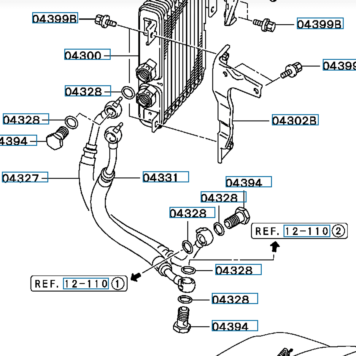 Slange oljekjøler motor inn, Evo 4-5, MR258836 (04327)