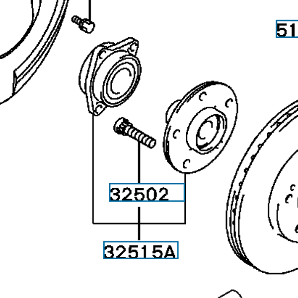 Hovedbilde Hub, komplett med lager og hjulbolter, foran, Evo 7-9, MB914617 (32515A)