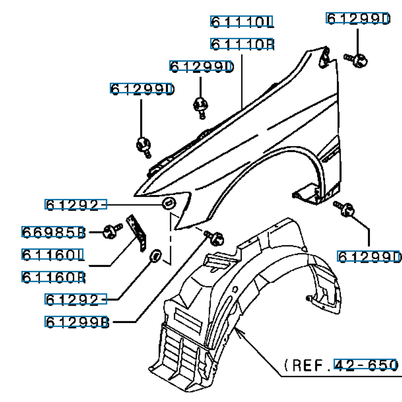 Skjerm høyre foran, Evo 7-9, (61110R), MR954150