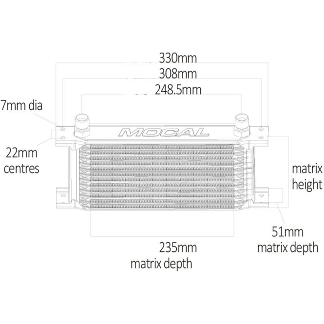 Hovedbilde Oljekjøler 19-rad x 235mm, 147mm høy, 1/2 BSP hann
