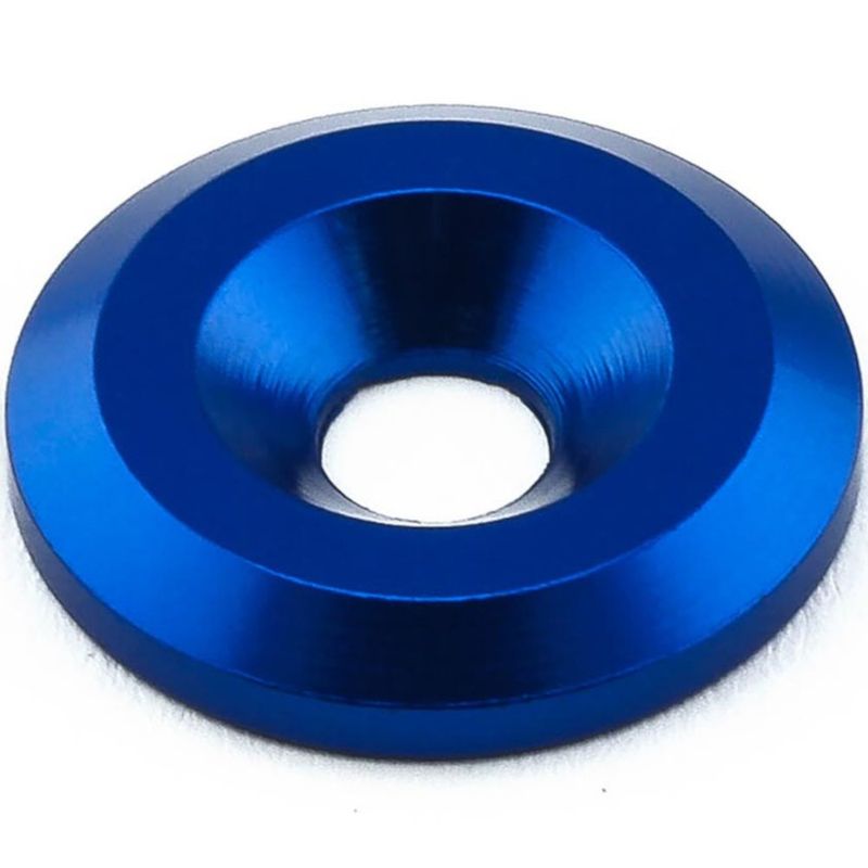 Skive 19mm y.d., Alu, Til forsenket M6 bolt. Blå