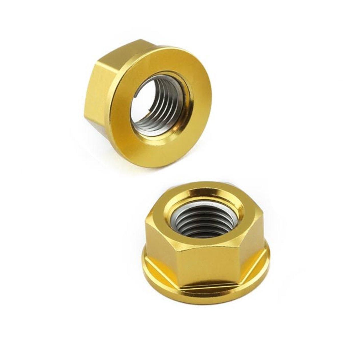 Låsemutter, Alu, M10x1.25mm, Gull. SPN10G